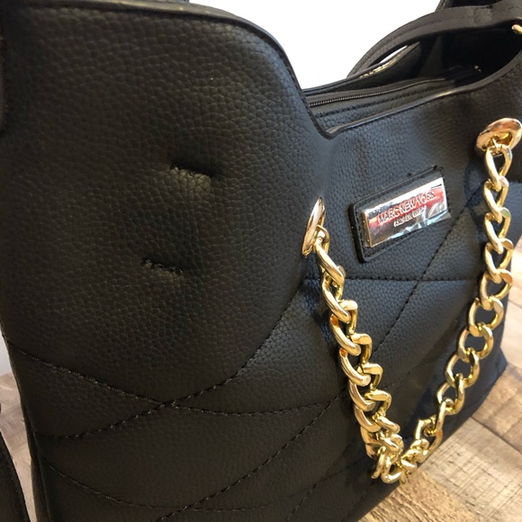Jet Black and Gold Chain Marc New York by Marc Andrew Handbag Purse With Insert - Picture 3 of 12